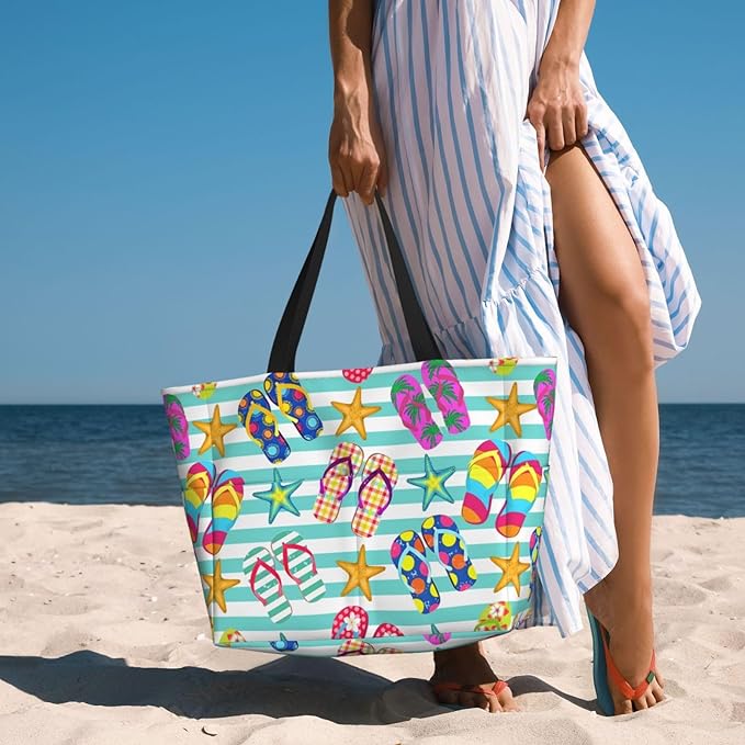 Beach Bag Tote Bags Waterproof Sandproof for Women Large Beach Tote Bag Foldable with Pockets for Weekend Vacation