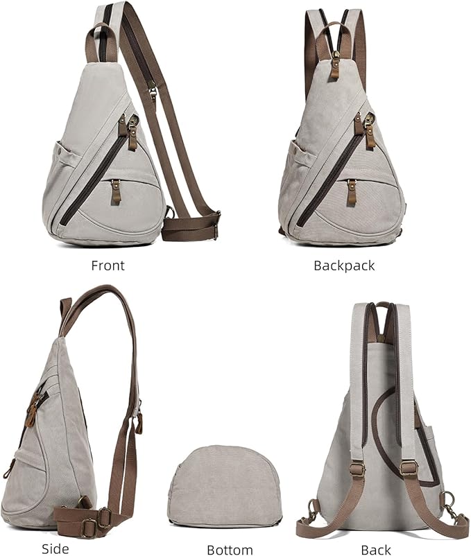 KL928 Canvas Sling Bag - Small Crossbody Backpack Shoulder Casual Daypack Rucksack for Men Women(Large Version,Leaden)