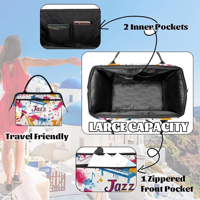 Jazz Overnight Weekender Bag for Women Men Travel Duffel Bags Waterproof Luggage Carry on Sports Yoga Gym Bag