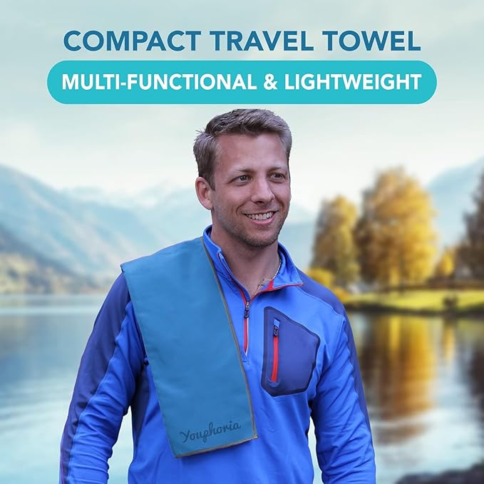 Youphoria Microfiber Travel Towel Fast Drying Lightweight - Quick Dry Towel for Camping, Beach, Backpacking, Hiking & Sport