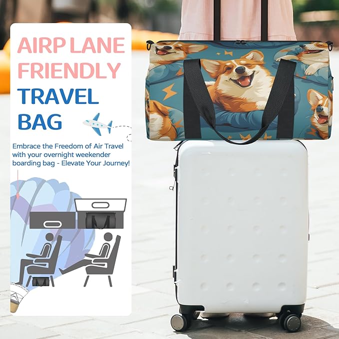 Happy Dogs Overnight Travel Bag Unisex Denim Blue Carry-On Size Tote Bag Suitable for Travel Duffle Gym Sports