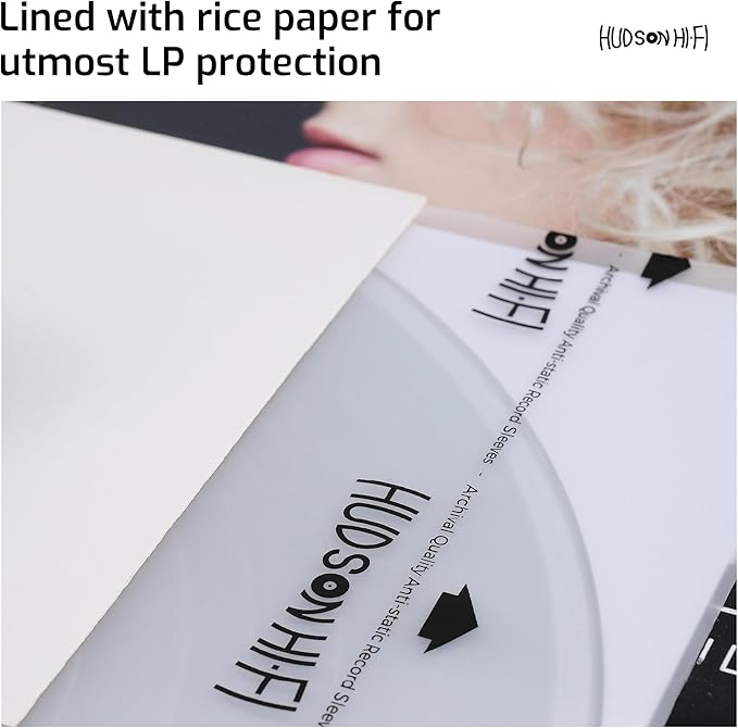 Hudson Hi-Fi Anti-Static Vinyl Record Sleeves - Durable Clear Disc Sleeves- Protect Your LP Albums from Scratches, Dust & Dirt - Acid-Free Rice Paper Disc Covers, 250x Inner Sleeves