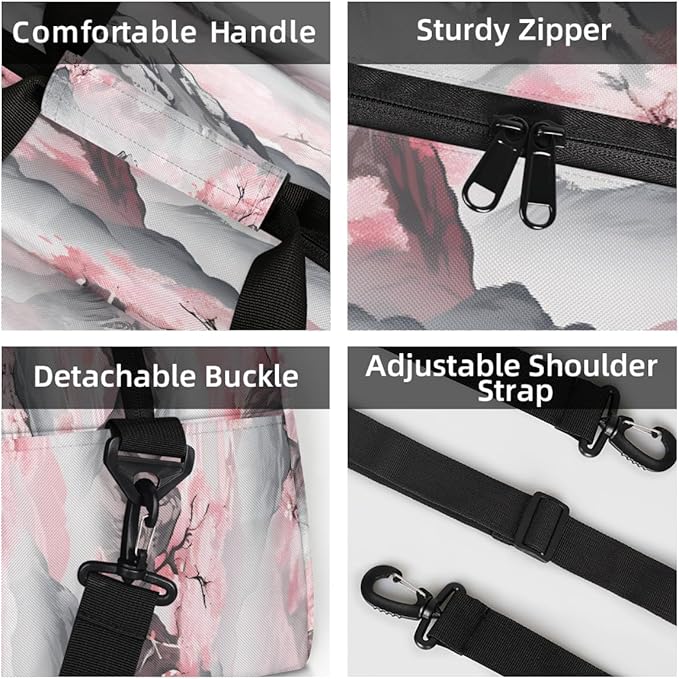 Travel Duffle Bag, Pink Cherry Blossom Mountains Waterproof Weekender Overnight Bags for Women Men Lightweight Carry on Duffle Gym Bag for Travel, Sports, Fitness, Workout