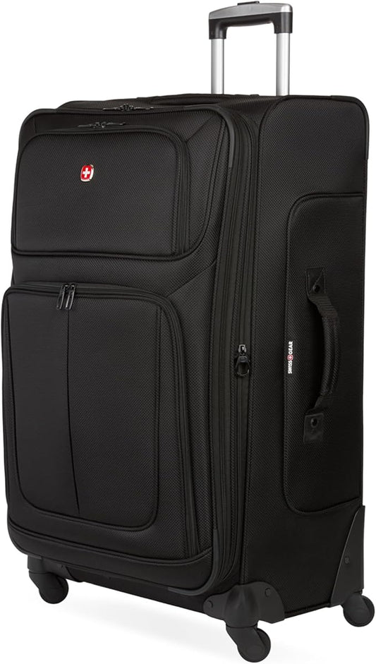 SWISSGEAR Sion Softside Expandable Spinner Luggage Durable Lightweight Travel Suitcase, Black, Checked-Large 29-Inch