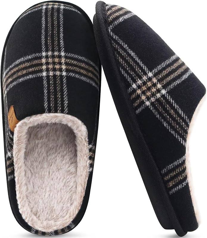 COFACE Mens Cozy Memory Foam Scuff Slippers Casual Slip On Warm House Shoes Indoor/Outdoor Sandal Slippers With Arch Support Rubber Sole Size 7-15