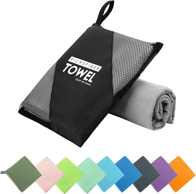 Microfiber Travel Towel, Soft Lightweight Quick Dry Towel, Super Absorbent Compact Travel & Sports & Beach Towels for Camping, Backpack, Gym, Swimming, Yoga, Hiking (M:20"×40" -Gray)