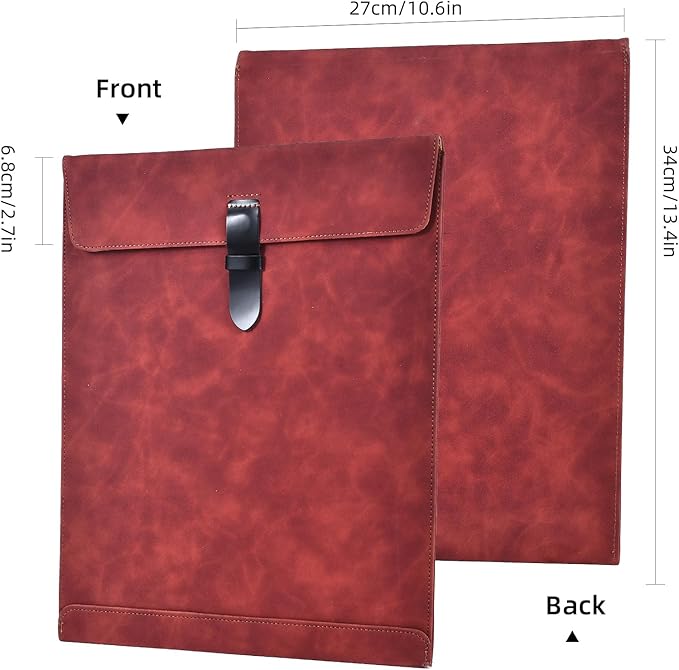 Red PU Leather File Folder, Snap Closure Document Organizer, A4 Envelopes, Laptop Sleeve Notebook Case