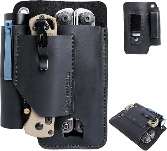 Gentlestache Leather Multitool Sheath - Belt Clip EDC Belt Organizer - Leather Multi Tool Holster for Belt - Multitool Holder