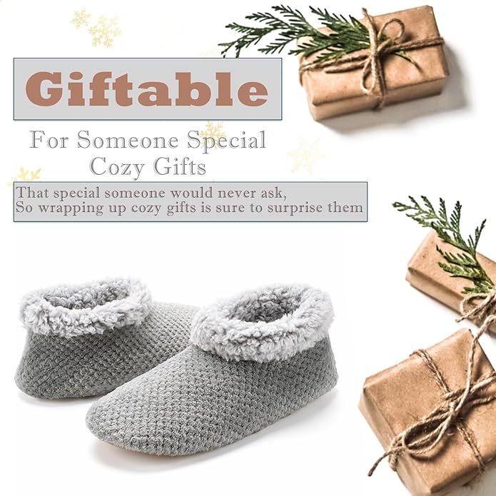 Cozylook Fuzzy Slippers for Women Indoor, Warm Bedroom Slip On Shoes, Winter Fluffy House Socks with Grippers, Cozy Christmas Gifts Unique
