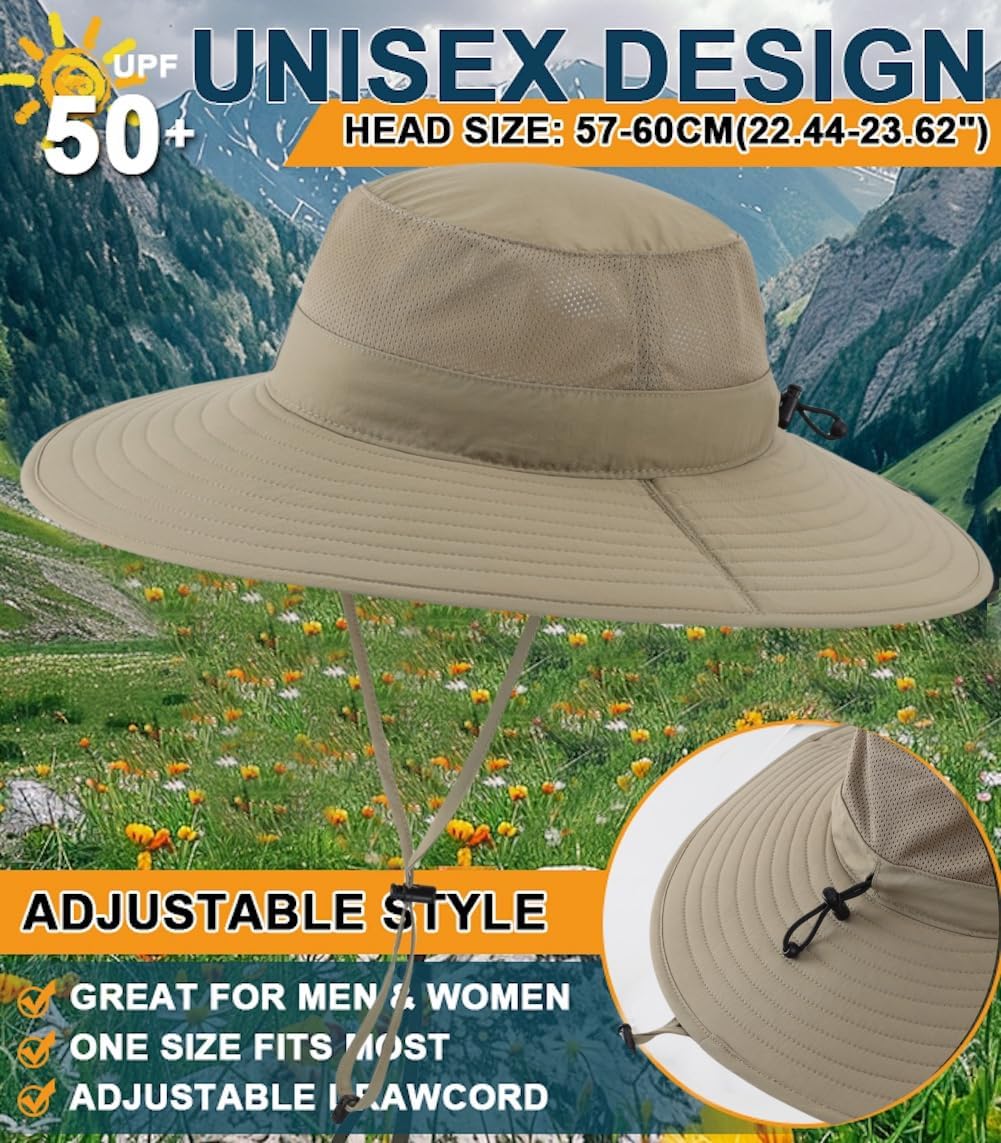 Home Prefer UPF50+ Mens Sun Hat Wide Brim Fishing Hat Foldable Large Brim UV Protection Sun Hat for Men Women Beach Gardening