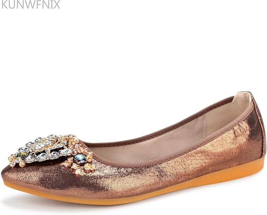 KUNWFNIX Women Ballet Flats Rhinestone Wedding Ballerina Shoes Foldable Sparkly Comfort Slip on Flat Shoes