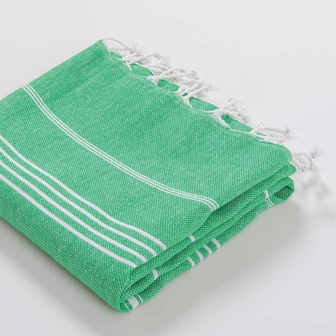 Hencely Turkish Beach Towel 37x68 Oversized, Sand-Free, Quick-Dry, Lightweight - Travel Essential for Pool & Bath - Striped 100% Cotton Bathroom Towels Accessories Gift (Green)