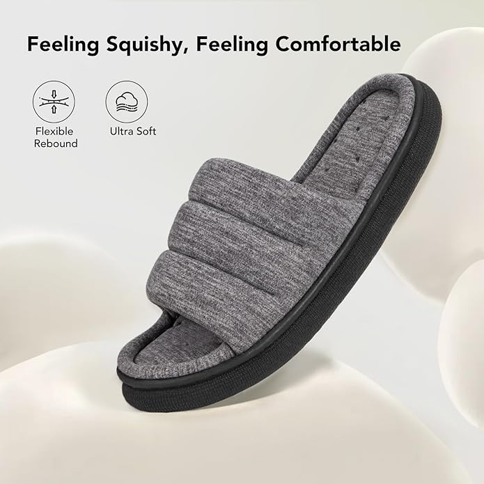 VeraCosy Mens Open-Toe Slippers Memory Foam Indoor Outdoor House Shoes