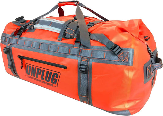 UNPLUG Ultimate Adventure Bag | 1680D Heavy Duty Waterproof Bag | Large Travel Duffle Bag which can be Used for Camping, Motorcycling, Boating, or Hunting (65L Adventure Orange)
