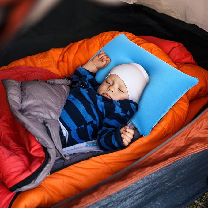 Maitys 5 Pieces Inflatable Travel Pillow Portable Compact Air Pillow Flocked Fabric Backpacking for Camping Hiking Home Office Sleeping Neck Head Lumbar Support(16.93 x 10.63 Inches,Multicolor)