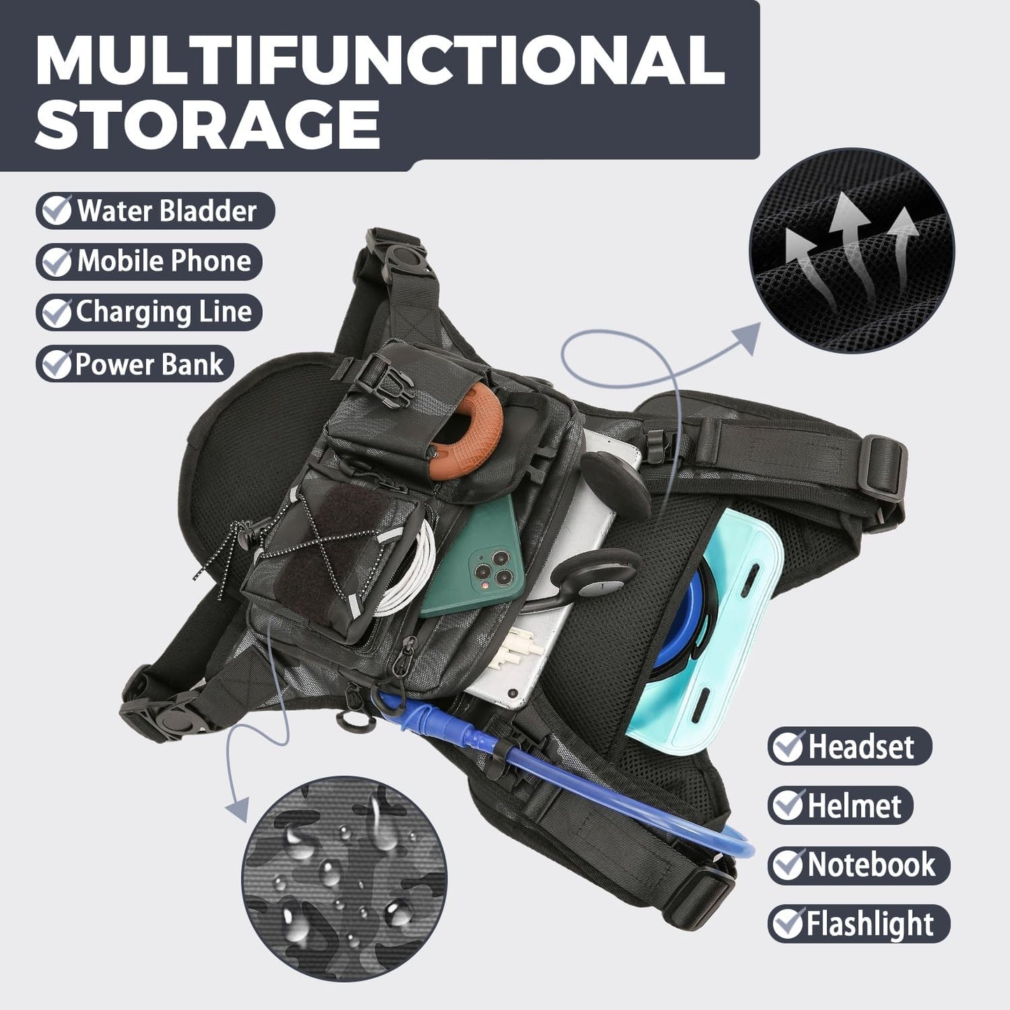 USA Original Patent Running Hydration Vest Backpack, Lightweight Chest Pack with 2.0L Water Bladder Bag Daypack for Hiking Running Cycling Race Marathon for Women Men