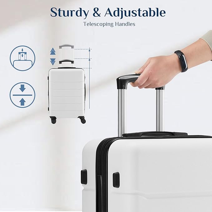 NEWBULIG 3-PCS Set Suitcases Spinner Wheels Lightweight Expandable Travel Hard Shell Luggage with TSA Lock, White