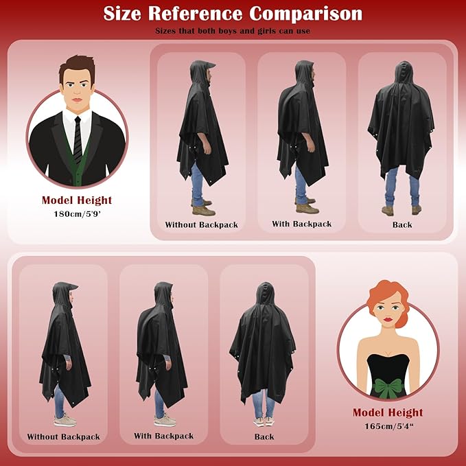 Rain Ponchos for Adults, Reusable Ponchos for Men & Women, Waterproof EVA Lightweight Rain Coat with Drawstring Hood & Sleeves, Perfect for Camping, Hiking, Travel