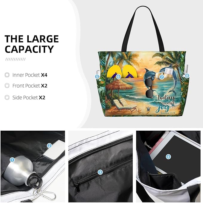 Large Beach Tote Bag Beach Bag Waterproof Sandproof Lightweight Women Tote