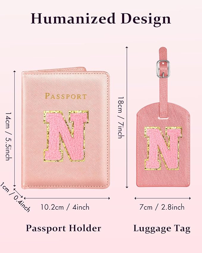 Slohif Passport Holder Initial Lugguage Tag Set Suitcase Cover Wallet Case for Travel Women - Leather Letter Passport Book Personalized Organizer Card Protector Sleeve Essentials Slim Carrier Red N