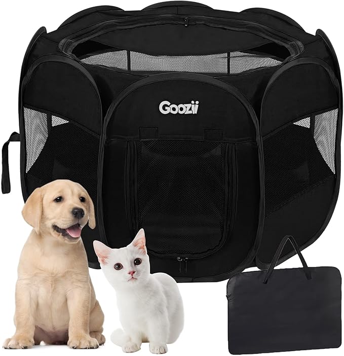 Foldable Portable Dog Playpen for Medium Dogs Indoor Outdoor, Big Dog Pet Playpen Tent Kennel Crate with Cover Enclosed for The House Puppies Bunny Exercise Travel Camping (Black, Large Size)