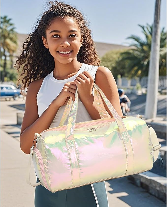 LEDAOU Gym Bag Sports Duffle Bags with Wet Pocket Weekender Overnight Bag with Shoe Compartment and Air Hole for Girls Kids Women Foldable Travel Bags