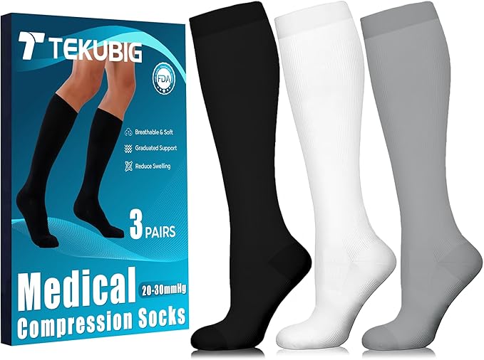 3 Pairs Medical Women Men Compression Socks Knee High 20-30 mmhg Graduated Stocking Support Hose Cute for Running Travel