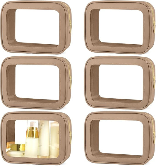 6PCS Clear Toiletry Bag,TSA Approved Travel Pouch with Zipper for Cosmetics and Toiletries，Diaper Bag Organizer Pouch Set, Purse Organizer and Clear Car Bag for Women and Kids