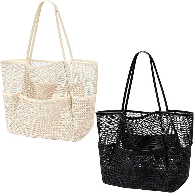 4PCS Large Beach Bags for Women,Nylon Mesh Tote Bag with Large Inner Zipper Pocket