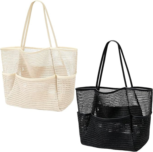 4PCS Large Beach Bags for Women,Nylon Mesh Tote Bag with Large Inner Zipper Pocket