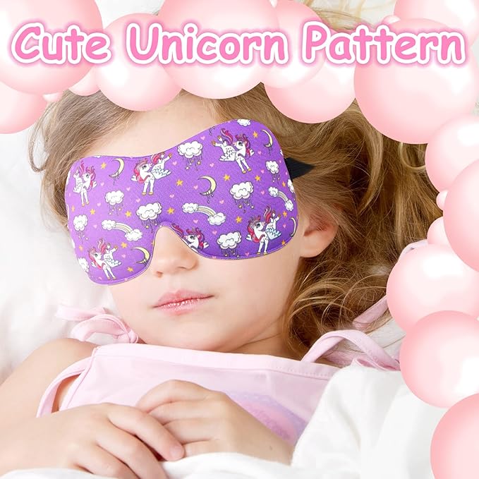 Foaincore 8 Pcs Unicorn Sleep Masks Eye Mask Cute Cartoon Kids 3D Contoured Sleeping Blindfold for Boys Girls Teens with Adjustable Strap Kid Eye Covers for Travel Break Sleepover Nap Party Supply