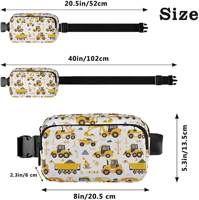 Kawaii Vehicles Tractors Excavator Fanny Pack for Women Men Water Resistant Fashion Waist Packs with Adjustable Strap Belt Bag for Travel Workout Jogging Hiking 21219412