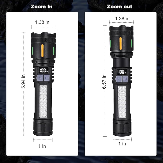 Rechargeable LED Flashlights High Lumens - 3000LM Super Bright Tactical Flashlight with Cob Sidelight, 5 Light Modes, IPX6 Waterproof, Powerful Flash Light for Camping Home Emergencies（2 Pack）