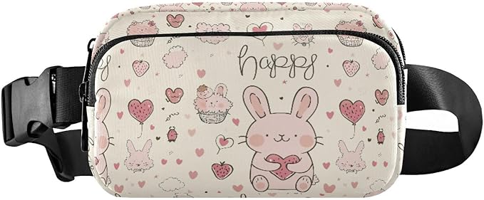 Kawaii Pink Rabbit Food Fanny Pack for Women Men Water Resistant Fashion Waist Packs with Adjustable Strap Belt Bag for Travel Workout Jogging Hiking 21219118