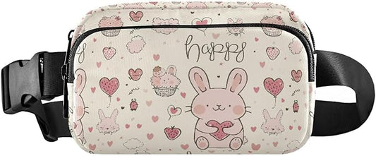 Kawaii Pink Rabbit Food Fanny Pack for Women Men Water Resistant Fashion Waist Packs with Adjustable Strap Belt Bag for Travel Workout Jogging Hiking 21219118