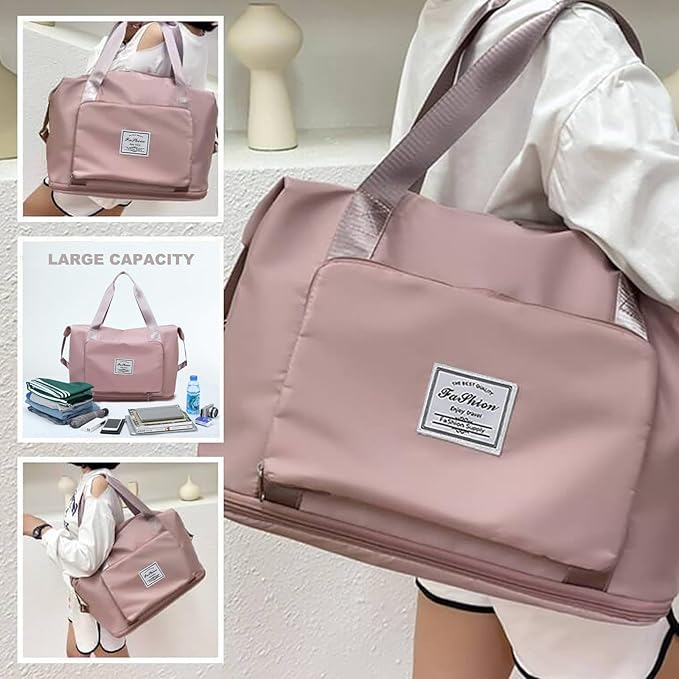 Large Capacity Travel Bag, Foldable Travel Bag, Expandable Travel Duffel Bag, Collapsible Waterproof Large Capacity Travel Handbag, Overnight Bag for Women and Man