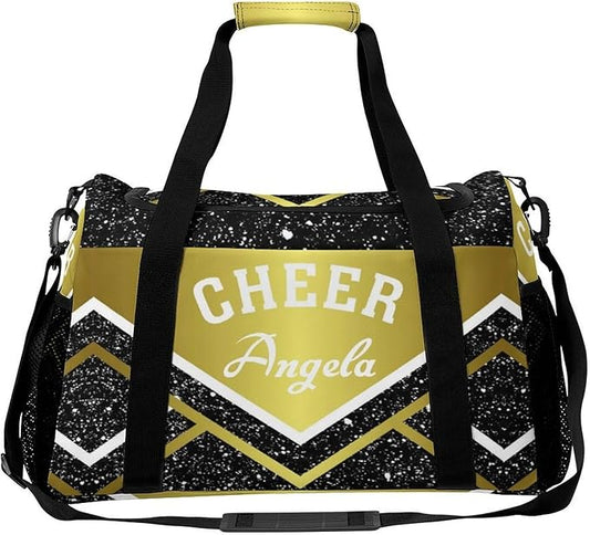 Travel Bag Golden Cheer Cheerleader Bling Print Customized Duffel Bags Weekender Overnight Bag Personalized Gift Adjustable Detachable Shoulder Strap Packs