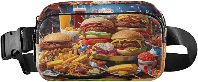 Hamburger Fries Juice Fanny Pack for Women Men Water Resistant Fashion Waist Packs with Adjustable Strap Belt Bag for Travel Workout Jogging Hiking 21219762