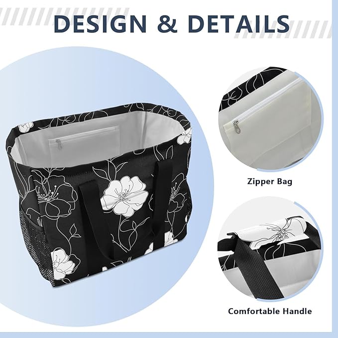 Bolaz Travel Tote Bag，Gym Bag for Men,Waterproof Beach Bag for Women Foldable Reusable-Flower White Leaves