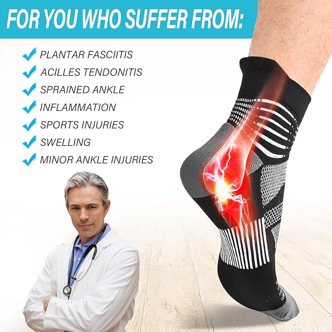 IRAMY Compression Ankle Support Socks Coolmax Wicking Cushioned Athletic Plantar Fasciitis Relief Men Women 2/3/4 Pairs