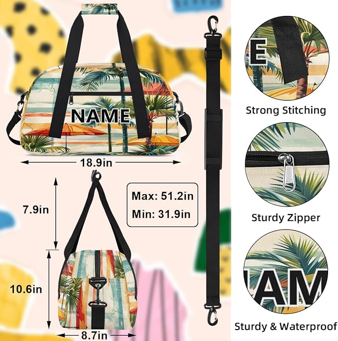Summer Custom Small Gym Bag 18 inch for Women Men Personalized Summer Themed Carry On Overnight Weekender Bag for Travel Work Dance Sport