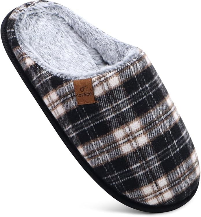 COFACE Mens Cozy Memory Foam Scuff Slippers Casual Slip On Warm House Shoes Indoor/Outdoor Sandal Slippers With Arch Support Rubber Sole Size 7-15