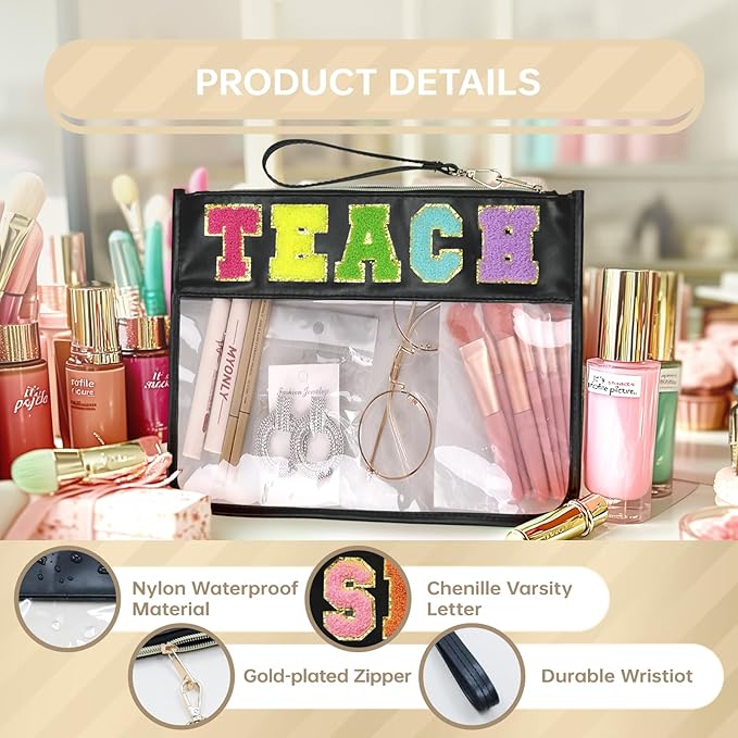 Snack Bags Clear Pouch Travel Makeup Bag Chenille Letter Bags for Zipper Pouch Clear Cosmetic Bag Clearly Tote Bag Makeup Travel Bags for Women