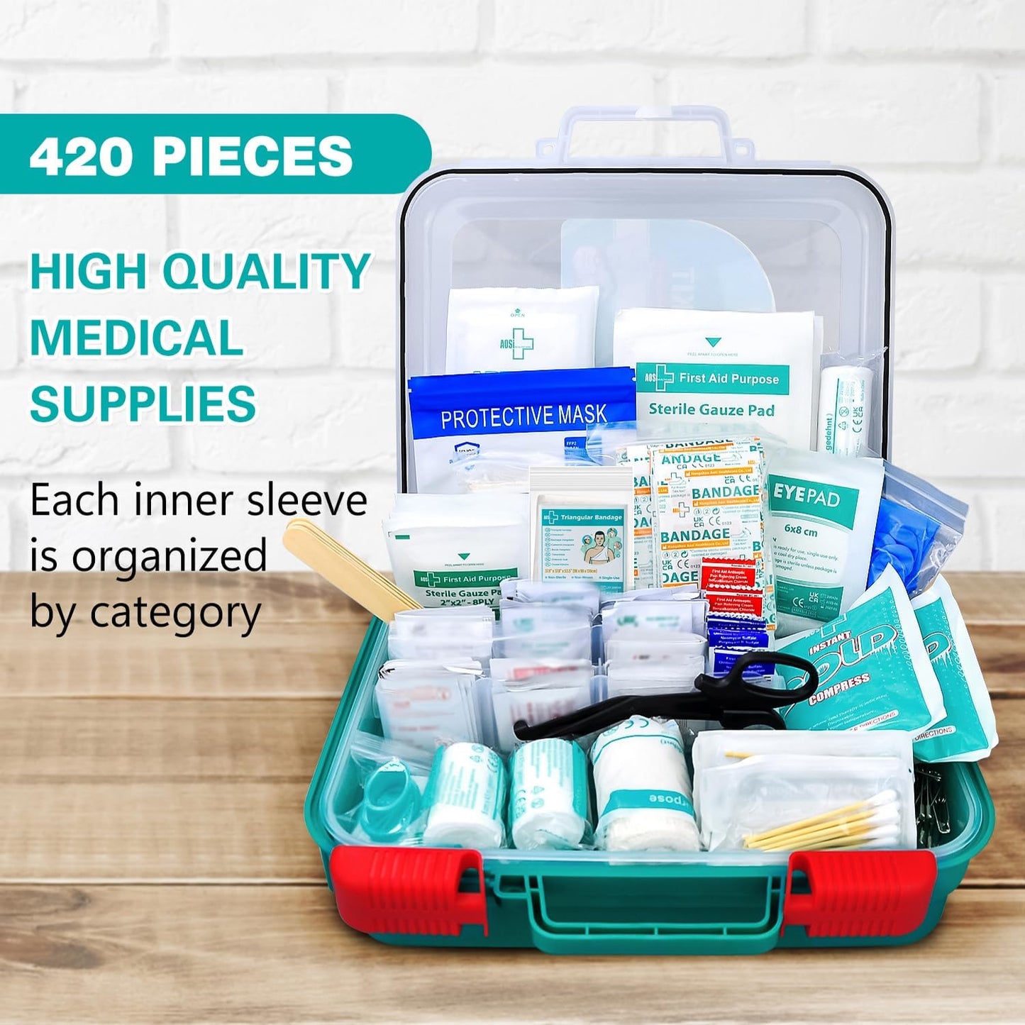 General Medi 420 Pieces Professional First Aid Kit - HardCase First Aid Box - Contains Premium Medical Supplies for Travel, Home, Office, Vehicle, Camping, Workplace & Outdoor