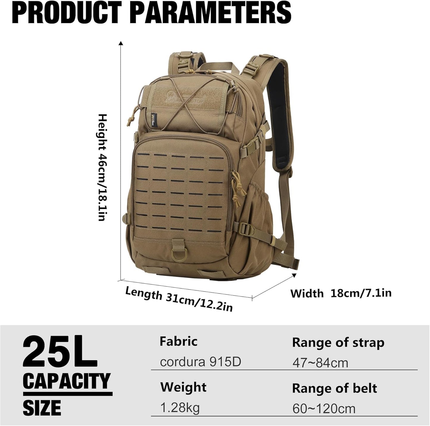 Mardingtop Tactical Military Backpack for Men,25L Molle Backpack, Cordura Backpack for Hiking,Camping