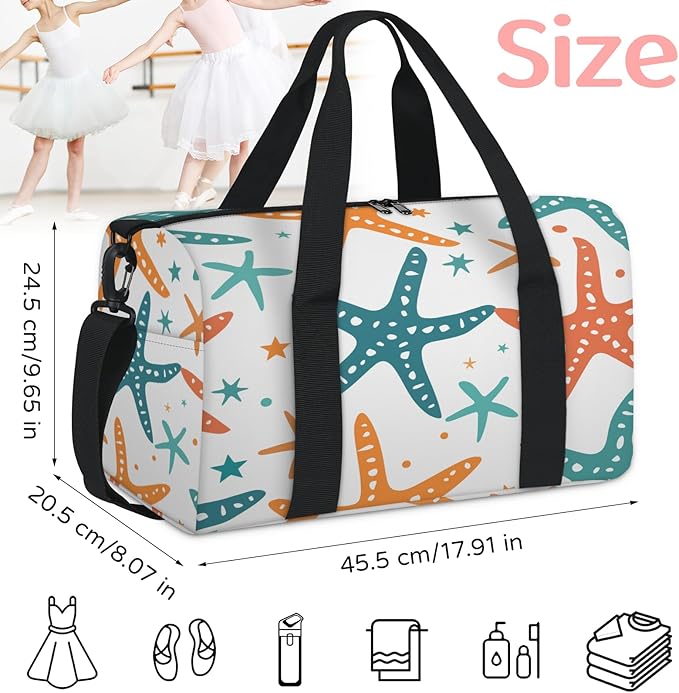 Cute Starfish Travel Duffle Bag for Women Men, Overnight Weekender Bag, Carry on Tote for Sport Gym