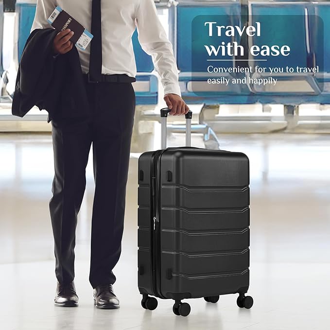 OLIXIS 29 Inch Luggage, Hardside Checked Suitcase with Spinner Wheels, Lightweight ABS Hard Shell Travel Luggage, TSA Approved Lock, Expandable Large Suitcase for Business & Travel–Black