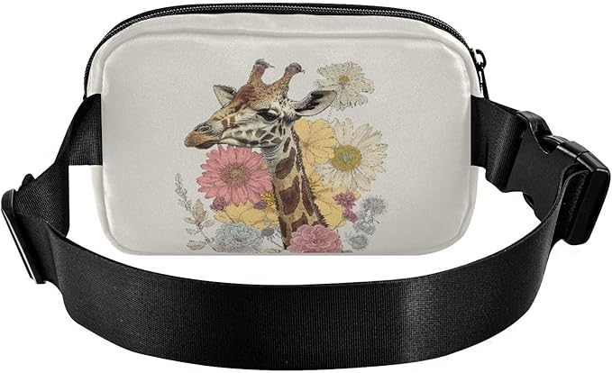 Colorful Giraffe with Flowers Fanny Pack for Women Men Water Resistant Fashion Waist Packs with Adjustable Strap Belt Bag for Travel Workout Jogging Hiking 21219227