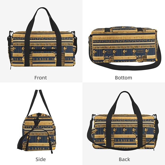 Egyptian Pharaonic Frescoes Print Gym Bag with Shoe Compartment for Women Men, 17.7in Sports Duffle Weekender Tote, Overnight Travel Duffel Bag Carry On