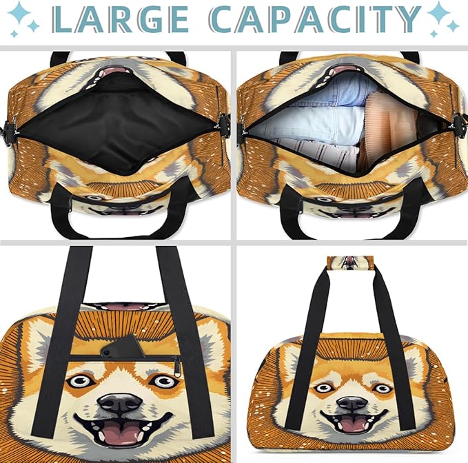Travel Duffle Bag for travel duffle bag sports Girls Boys Kids Animal Dog Yellow Lightweight Overnight Sleepover Weekender Bags Small Dance Gym Sport Bag Teens Carry-On Size Workout Bag